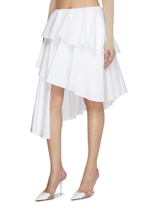 Front View - Click To Enlarge - ALAÏA - Asmmetric Pleated Tiered Spiral Cotton Skirt