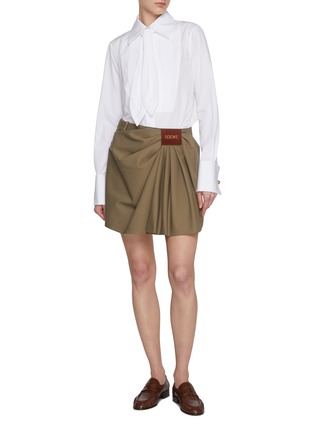 Figure View - Click To Enlarge - LOEWE - Logo Patch Cotton Silk Draped Skirt