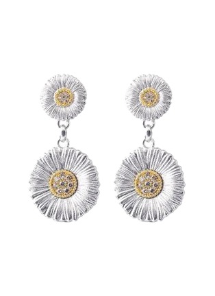 Main View - Click To Enlarge - BUCCELLATI - Blossoms Fancy Brown Diamonds Rhodium-Plated Gold-Plated Sterling Silver Daisy Earrings