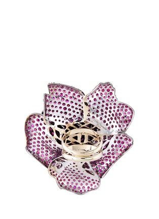 Figure View - Click To Enlarge - LYDIA COURTEILLE - Diamond ruby 18k white gold floral ring