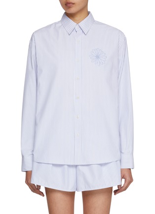 Main View - Click To Enlarge - MARDI MERCREDI - Floral Appliqué Striped Shirt