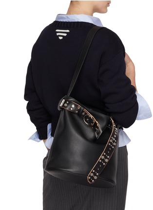 Figure View - Click To Enlarge - PRADA - Studded Belted Leather Bucket Bag