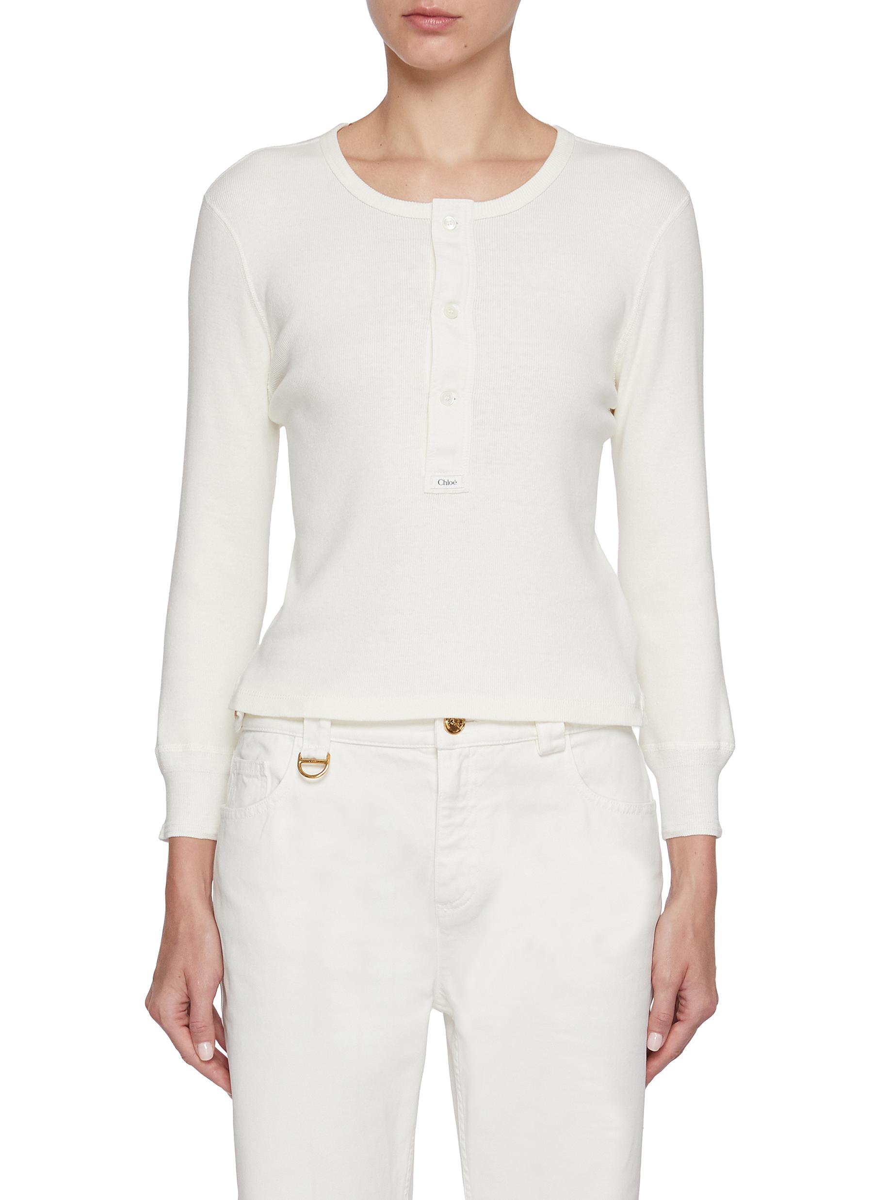 CHLOÉ | Long Sleeve Henley Cotton Top | Women | Lane Crawford