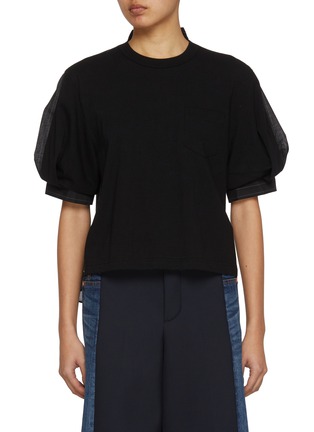 Main View - Click To Enlarge - SACAI - Puff Sleeve Hybrid Cotton  T-shirt