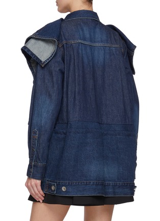 Back View - Click To Enlarge - SACAI - Draped Shoulder Dark Wash Denim Jacket