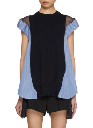 Main View - Click To Enlarge - SACAI - Poplin X Hybrid Sheer Shoulder Top