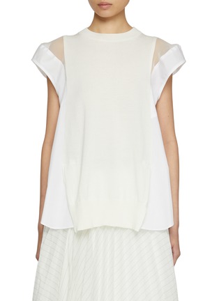 Main View - Click To Enlarge - SACAI - Poplin X Hybrid Sheer Shoulder Top