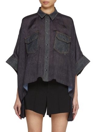 Main View - Click To Enlarge - SACAI - Sheer Back 3/4 Sleeve Denim Shirt