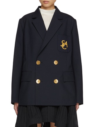 Main View - Click To Enlarge - SACAI - Notch Lapel Double Breasted Embroidered Pocket Suiting Jacket