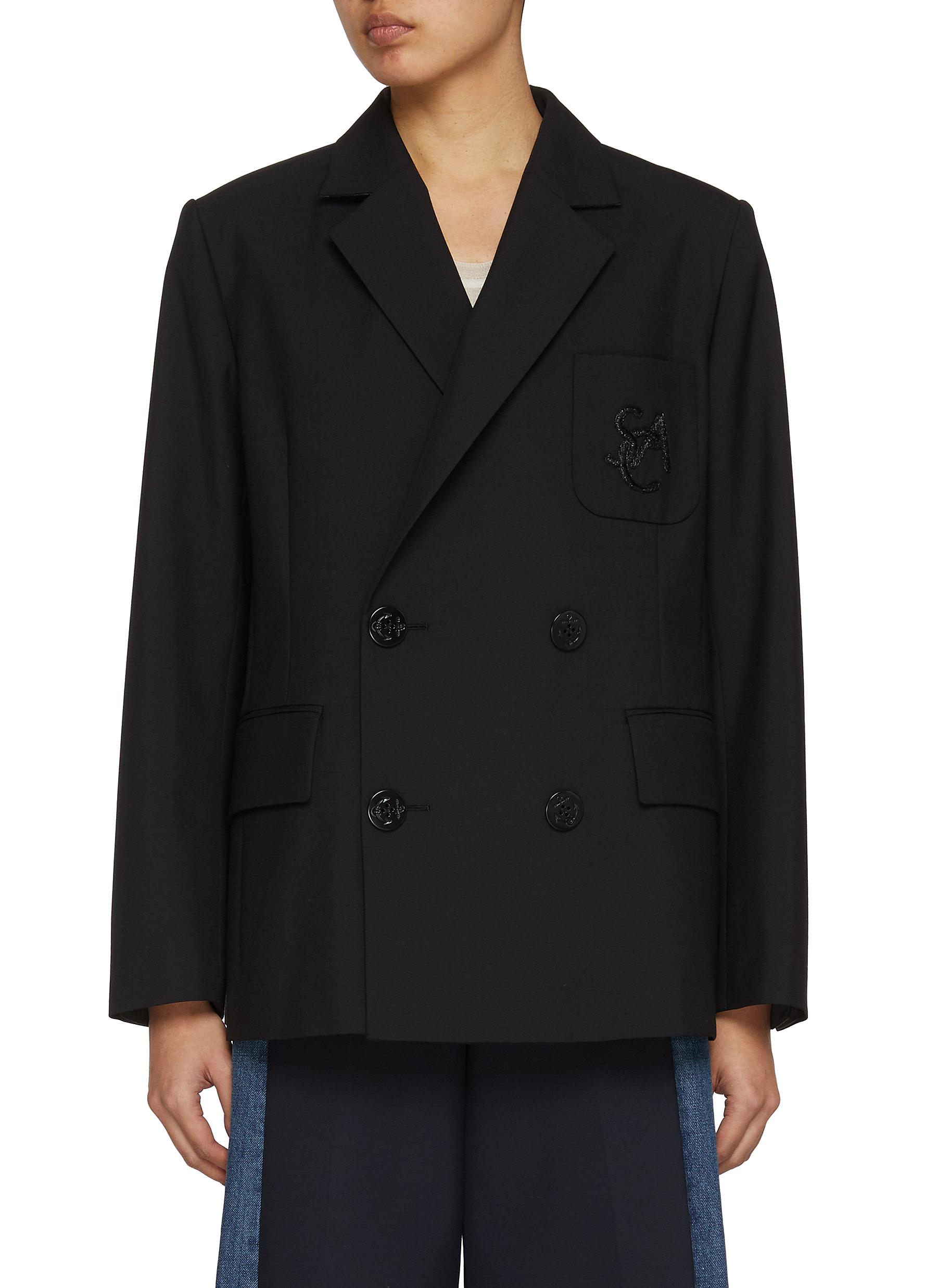 SACAI | Embroidered Logo Emblem Double Breasted Blazer
