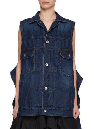 Main View - Click To Enlarge - SACAI - Back Drape Dark Wash Denim Dress