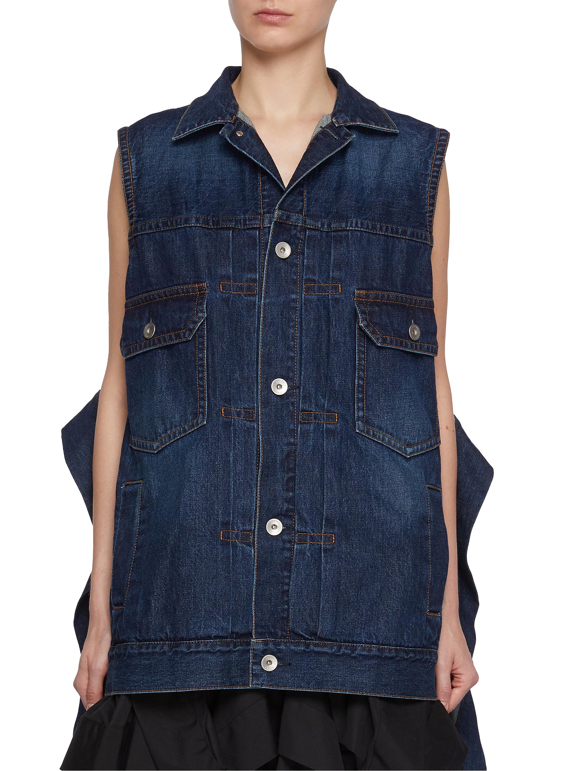 ■sacai■サカイ■Silk Panel Long Sleeve Denim Dress■ sacai Sacai Silk Panel Long Sleeve Denim Dress in Indigo at