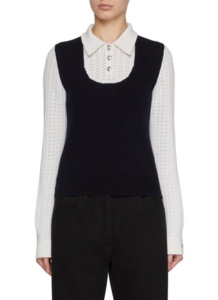 Main View - Click To Enlarge - BARRIE - Trompe-l'œil Collared Cashmere Knit Top