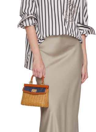 Front View - Click To Enlarge - RODO - Small Paris Wicker Denim Leather Bag
