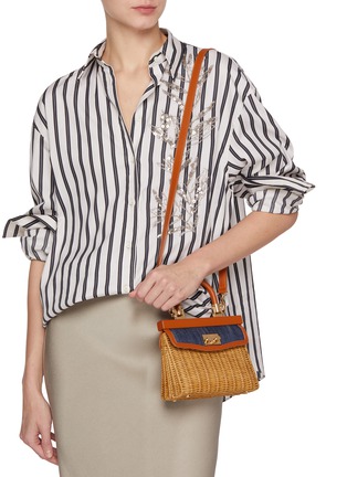 Figure View - Click To Enlarge - RODO - Small Paris Wicker Denim Leather Bag