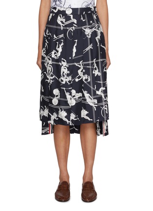 Main View - Click To Enlarge - THOM BROWNE - Olympic Constellation Printed Silk Pleated Skirt