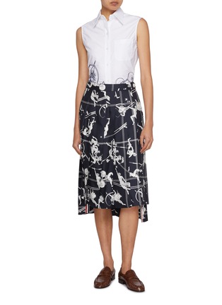 Figure View - Click To Enlarge - THOM BROWNE - Olympic Constellation Printed Silk Pleated Skirt