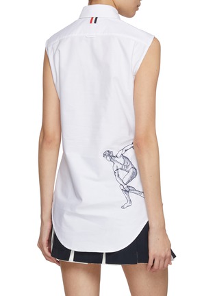 Back View - Click To Enlarge - THOM BROWNE - Athletes Embroidered Sleeveless Cotton Shirt