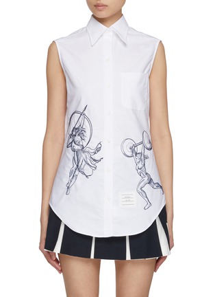 Main View - Click To Enlarge - THOM BROWNE - Athletes Embroidered Sleeveless Cotton Shirt