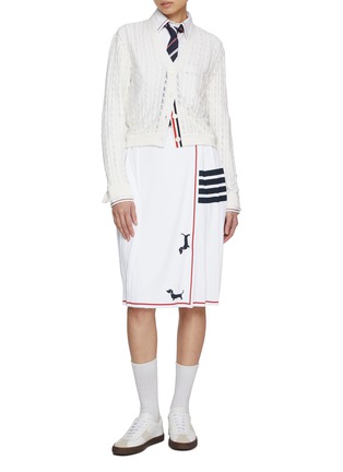 Figure View - Click To Enlarge - THOM BROWNE - Cotton Silk Cable Knit V-Neck Cardigan