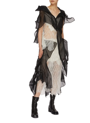 Figure View - Click To Enlarge - YOHJI YAMAMOTO - 3D Textured Drape Lace Cotton Silk Top