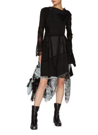 Figure View - Click To Enlarge - YOHJI YAMAMOTO - Patchwork Silk Blend Long Blouse
