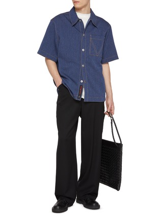 Figure View - Click To Enlarge - BOTTEGA VENETA - Oversized Contrast Stitch Wool Cotton Drill Shirt