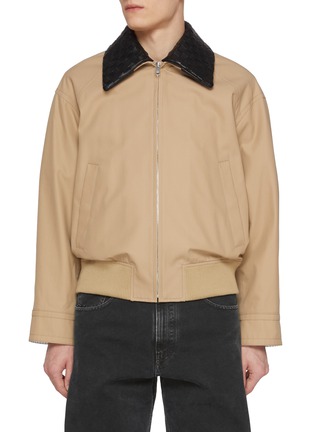 Main View - Click To Enlarge - BOTTEGA VENETA - Intrecciato Leather Collar Cotton Twill Blouson