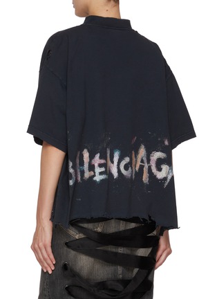 Back View - Click To Enlarge - BALENCIAGA - Nail Polish Graphic Cropped Cotton Jersey T-Shirt