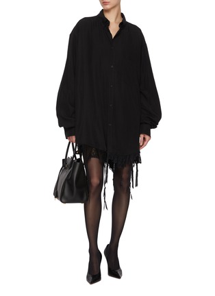 Figure View - Click To Enlarge - BALENCIAGA - Lingerie Hem Button Up Shirt Dress