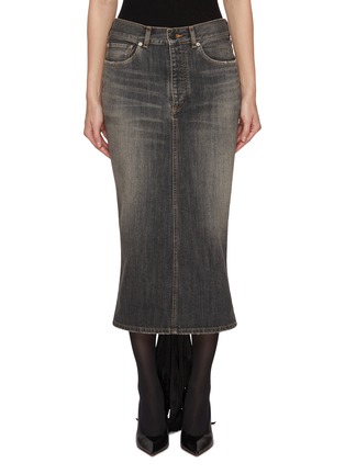 Main View - Click To Enlarge - BALENCIAGA - Lace Up Back Denim Pencil Skirt