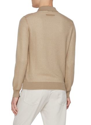 Back View - Click To Enlarge - ZEGNA - Open Collar Jacquard Silk Cashmere Polo Shirt