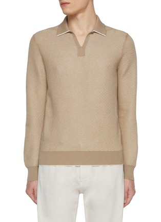 Main View - Click To Enlarge - ZEGNA - Open Collar Jacquard Silk Cashmere Polo Shirt