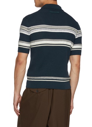 Back View - Click To Enlarge - ZEGNA - Open Collar Striped Knit Polo Shirt