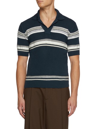 Main View - Click To Enlarge - ZEGNA - Open Collar Striped Knit Polo Shirt