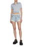 Figure View - Click To Enlarge - ALEXANDERWANG - Pre-Styled Lace Silk Boxer Light Wash Shorts