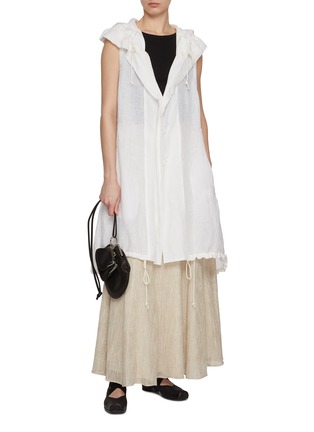 Figure View - Click To Enlarge - Y'S - Gathered Back Hooded Linen Top