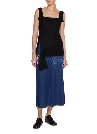 Figure View - Click To Enlarge - Y'S - O-Flare Gusset Dark Wash Skirt