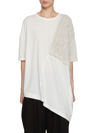 Main View - Click To Enlarge - Y'S - Knit Insert Asymmetrical Hem Cotton T-Shirt