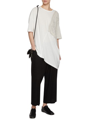 Figure View - Click To Enlarge - Y'S - Knit Insert Asymmetrical Hem Cotton T-Shirt