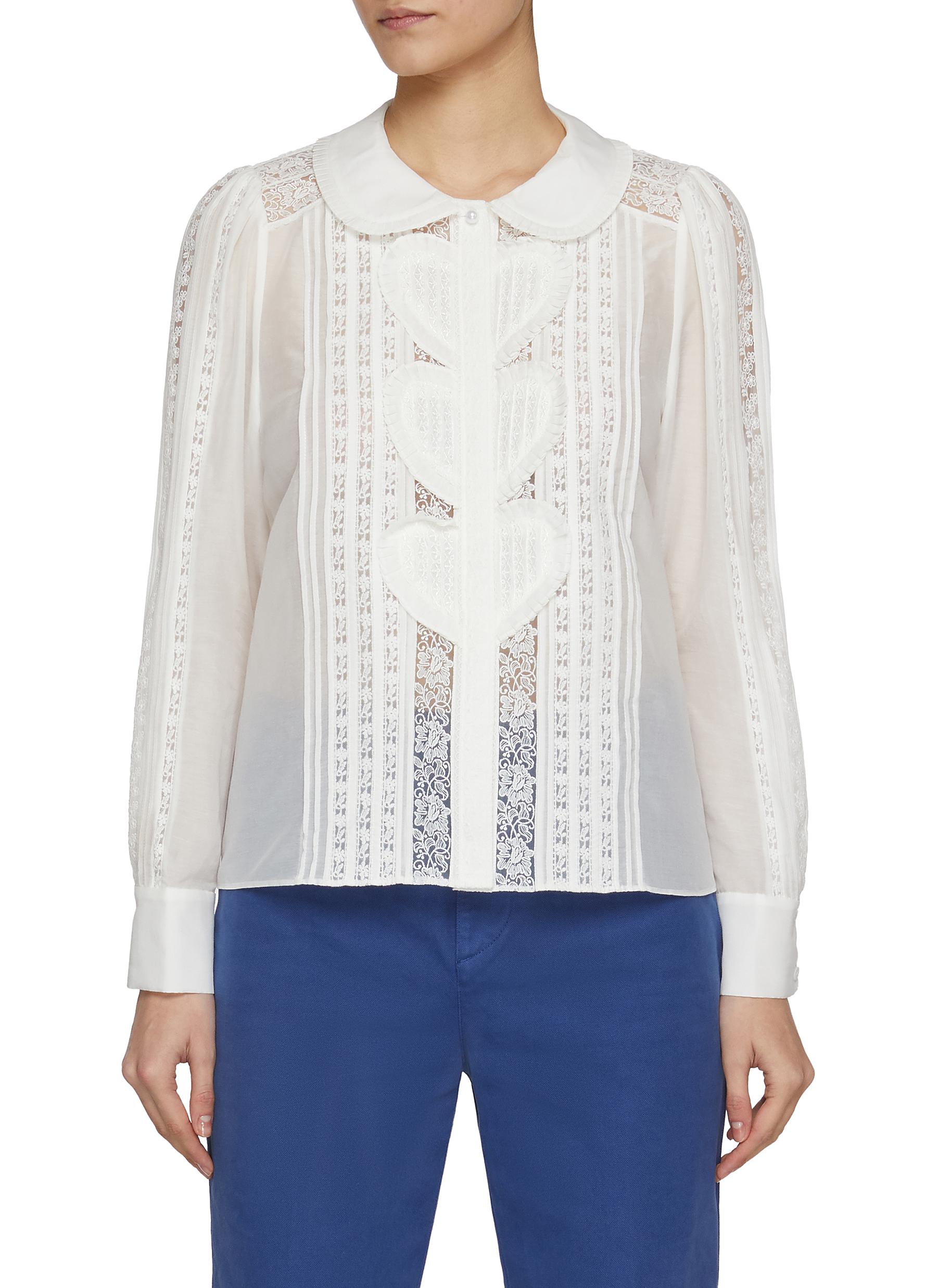 Kurt Lace Ruffle Cotton Silk Blouse
