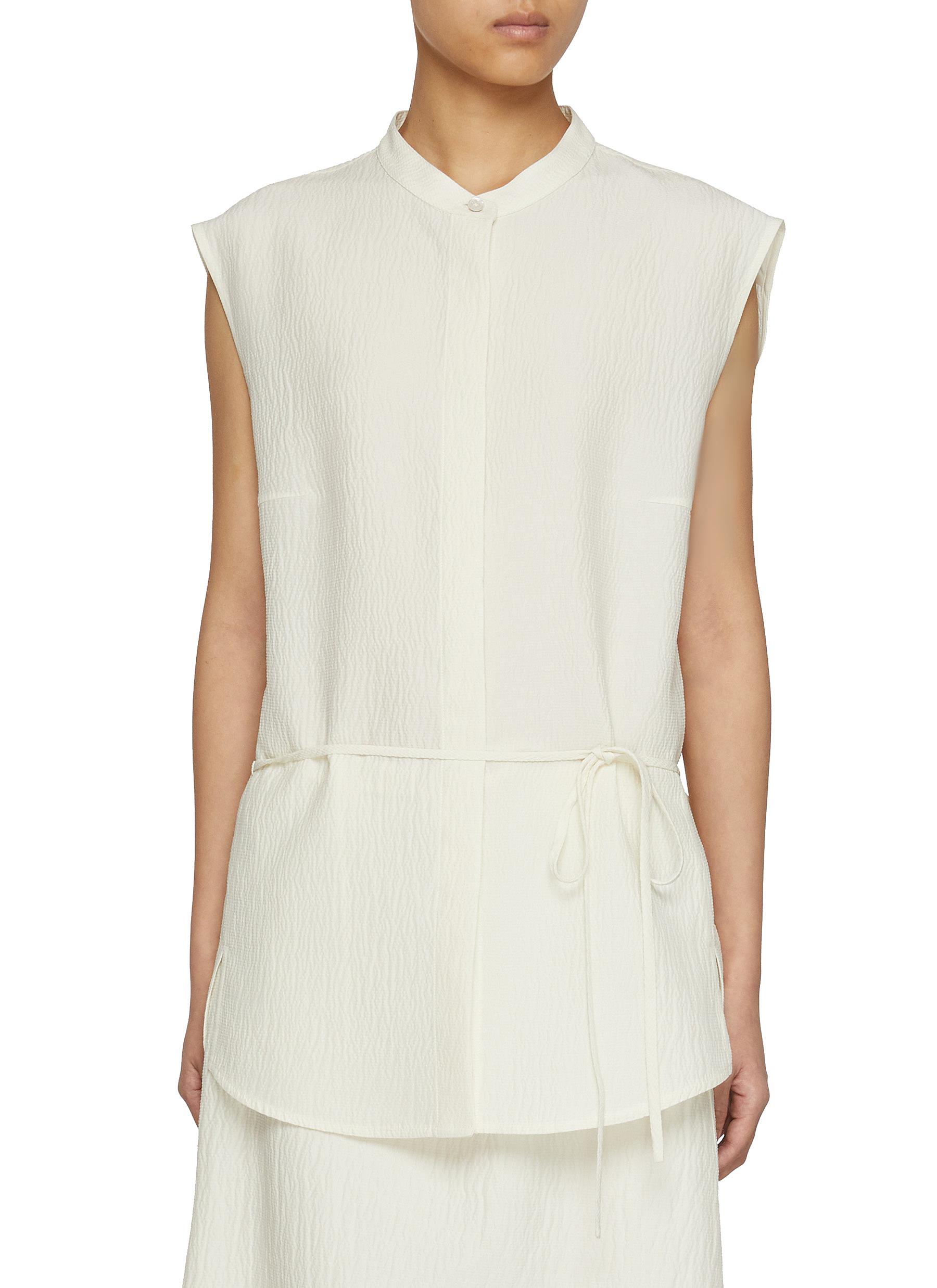 Crinkled Sleeveless Wool Silk Blouse