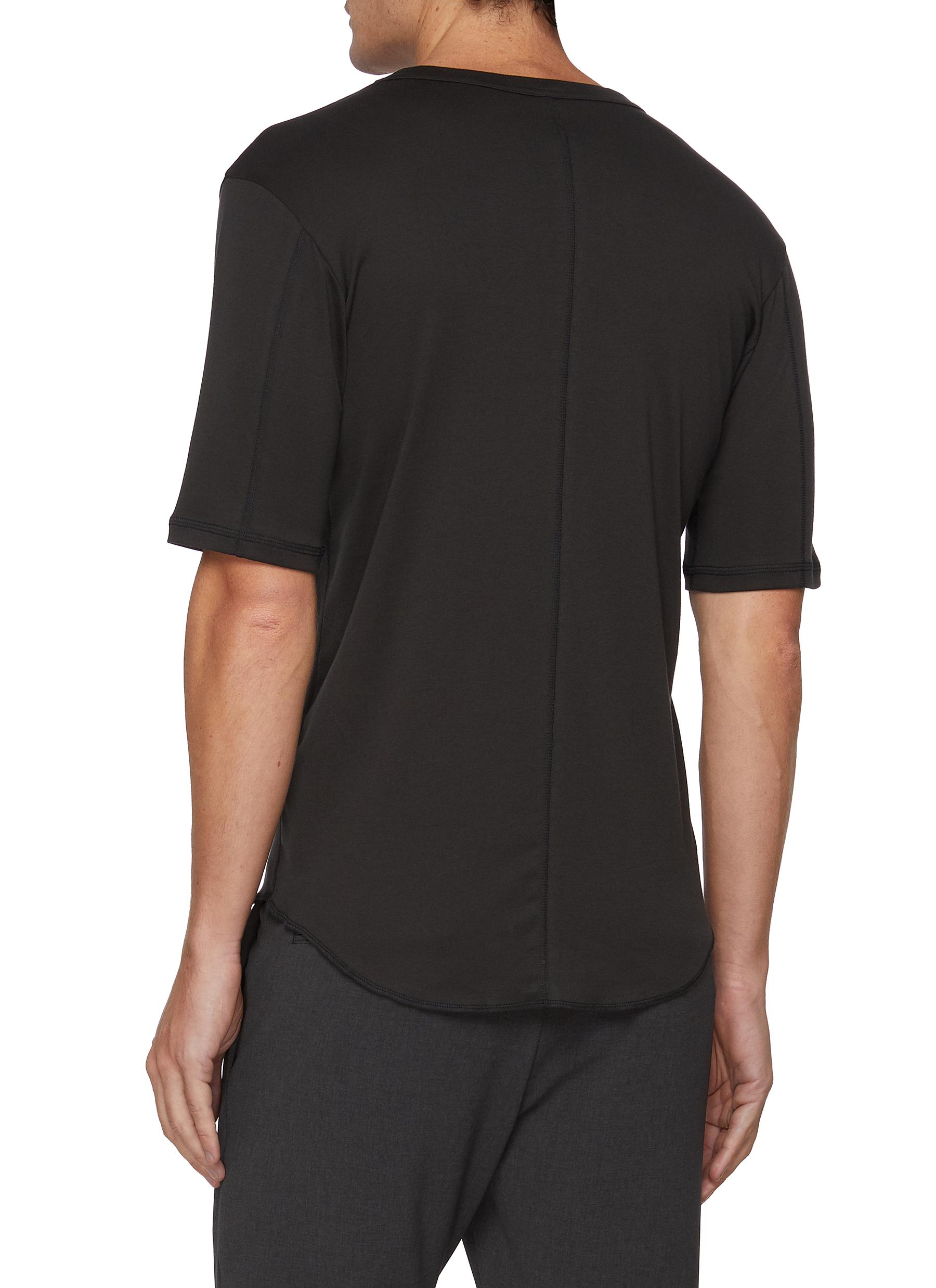 Ribbed Round Neck Cotton T-Shirt - Thumbnail 3