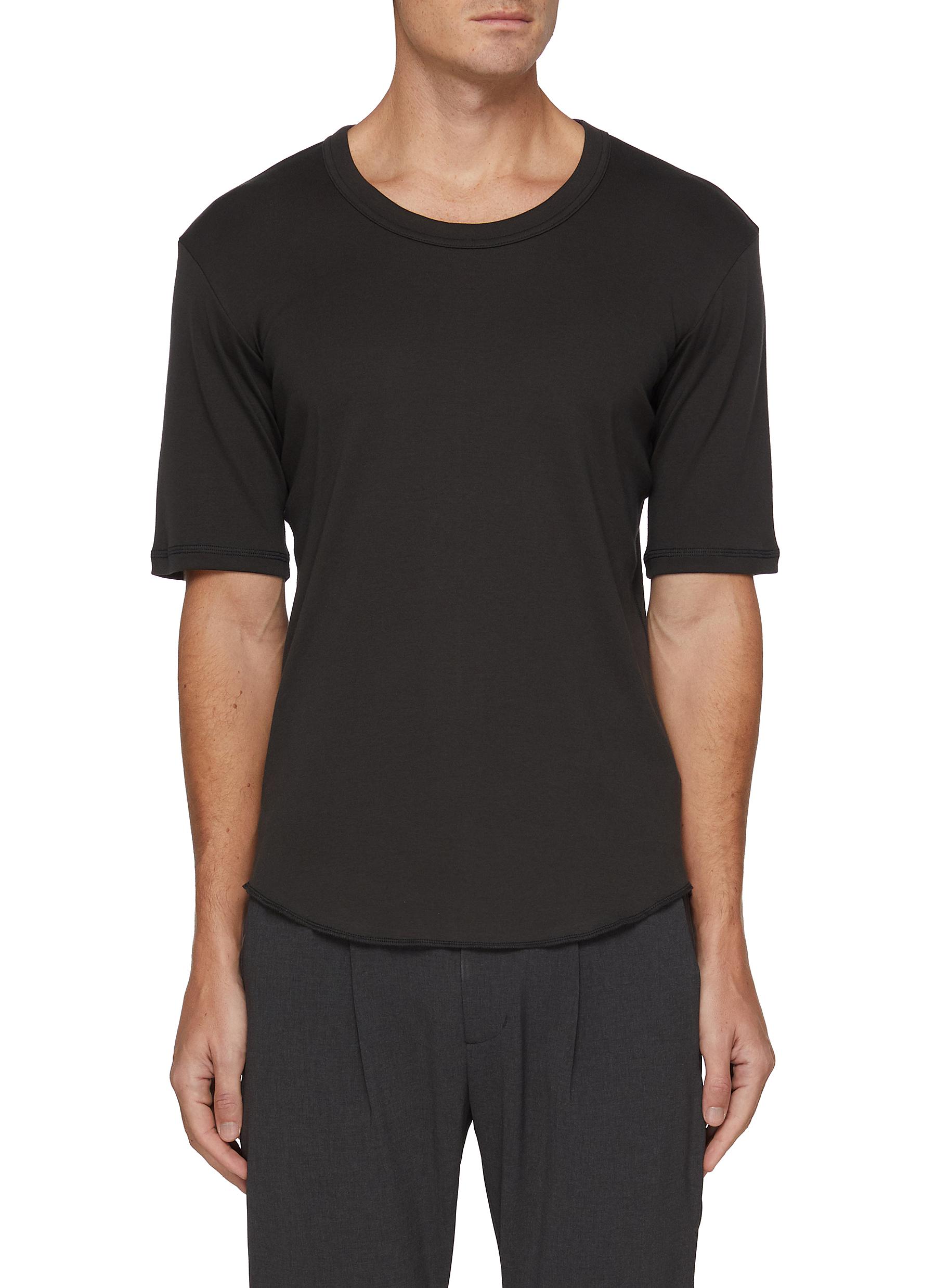 Ribbed Round Neck Cotton T-Shirt