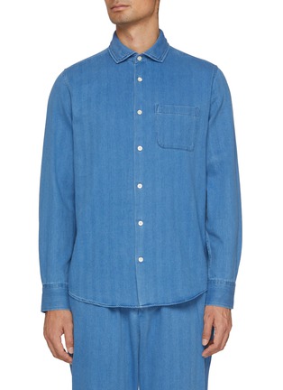 Main View - Click To Enlarge - FRESCOBOL CARIOCA - Patch Pocket Medium Wash Denim Shirt