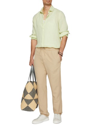 Figure View - Click To Enlarge - FRESCOBOL CARIOCA - Oscar Elasticated Herringbone Slim Fit Pants