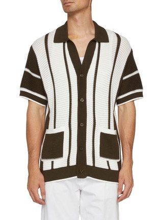 Main View - Click To Enlarge - FRESCOBOL CARIOCA - Crochet Stripe Cotton Cardigan Shirt