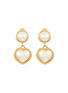 LANE CRAWFORD VINTAGE ACCESSORIES 1980's Monet Gold-Toned Drop Heart Faux Pearl Clip On Earrings