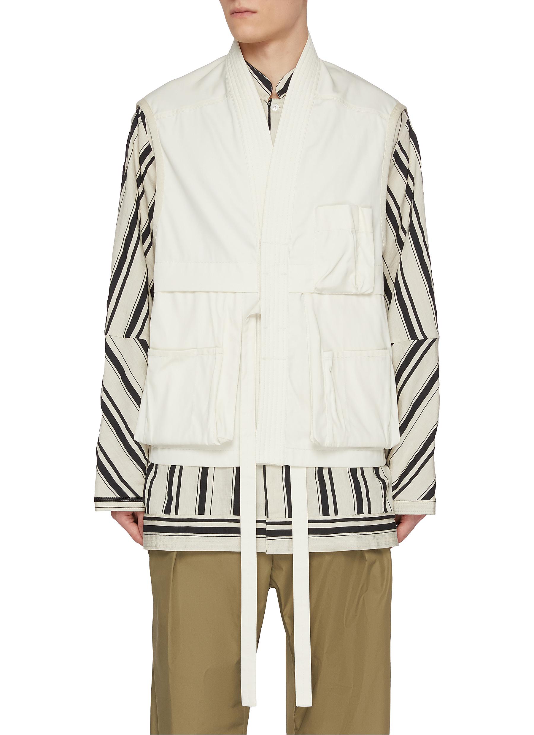 Half Quilted Back Multi Pocket Kimono Vest