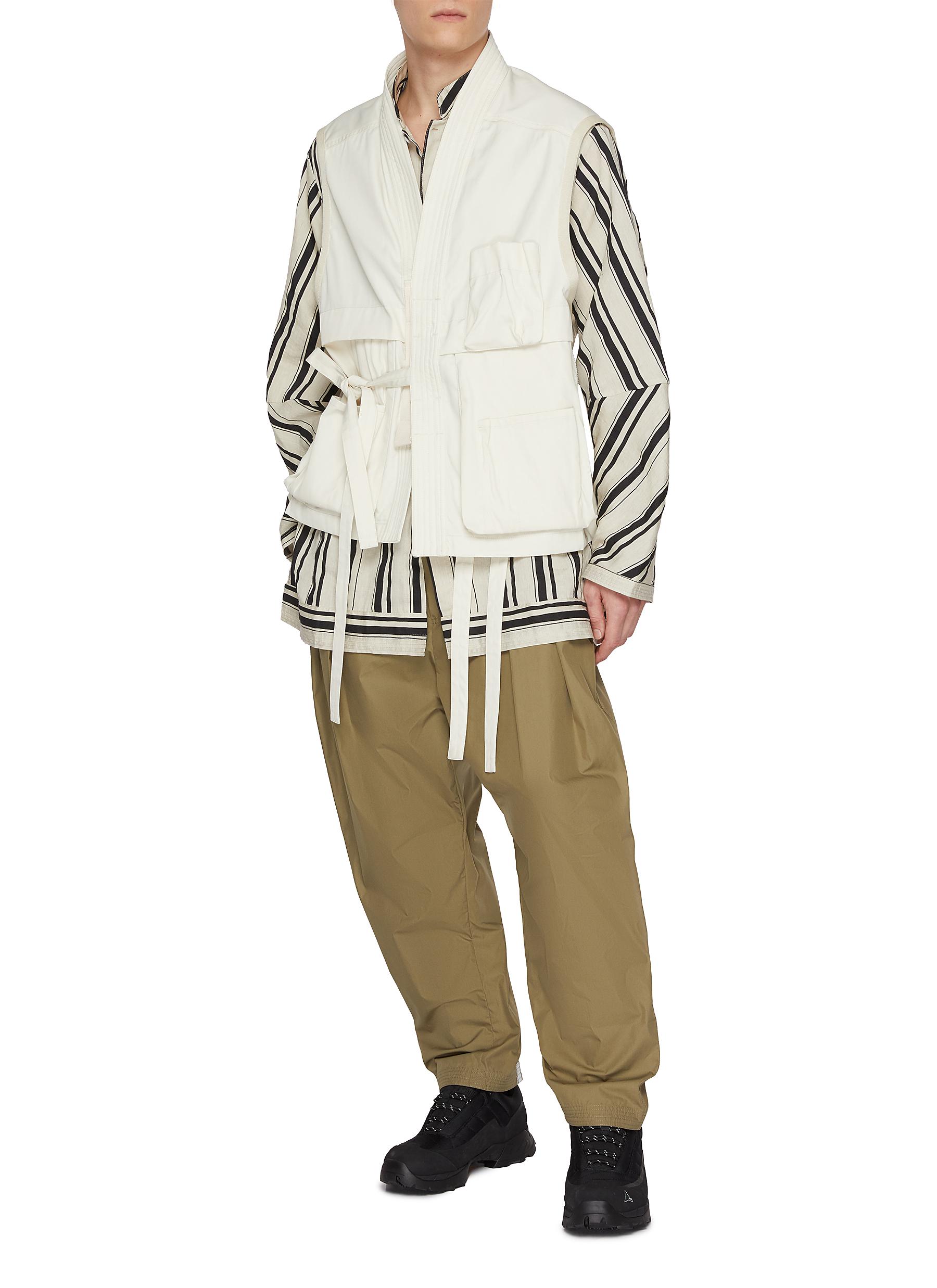 Half Quilted Back Multi Pocket Kimono Vest - Thumbnail 2